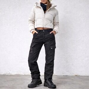 VTG Y2K Eddie Bauer Petite 8 Fleece Lined Ski Cargo Pants Snow Hiking Gray